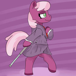 Size: 1000x1000 | Tagged: safe, artist:sovereignbooty, character:cheerilee, species:pony, bipedal, cane, clothing, female, solo, suit
