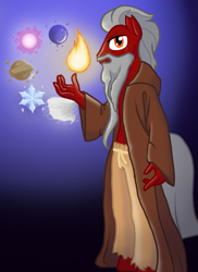Size: 783x1078 | Tagged: safe, artist:naomiknight17, oc, oc only, species:anthro, anthro oc, askthesixelementals, beard, clothing, earth, facial hair, fire, ice, plasma, robe, solo, water, wind