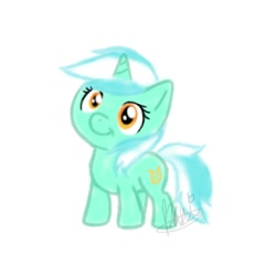Size: 894x894 | Tagged: dead source, safe, artist:maplesunrise, character:lyra heartstrings, species:pony, species:unicorn, chibi, female, simple background, smiling, solo, white background