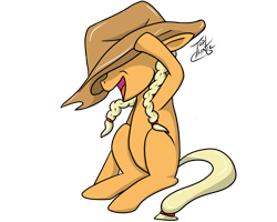 Size: 5000x4000 | Tagged: safe, artist:tlatophat, character:applejack, species:pony, absurd resolution, clothing, female, filly, foal, hat, simple background, sitting, solo