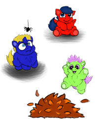 Size: 484x603 | Tagged: safe, artist:mr tiggly the wiggly walnut, fluffy pony, pile of leaves, spider