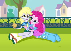 Size: 1339x957 | Tagged: safe, artist:asdf314159265, character:derpy hooves, character:pinkie pie, ship:derpypie, my little pony:equestria girls, derpie, female, lesbian, shipping, tickling