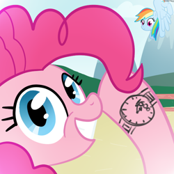 Size: 600x600 | Tagged: safe, artist:hudoyjnik, artist:synch-anon, character:pinkie pie, character:rainbow dash, clock, watch