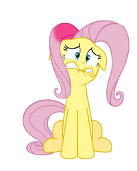 Size: 3200x4000 | Tagged: safe, artist:synch-anon, artist:twiforce, character:fluttershy, character:pinkie pie, absurd resolution, character to character, pony to pony, recolor, simple background, sitting, solo, transformation, transparent background, vector, voice actor joke
