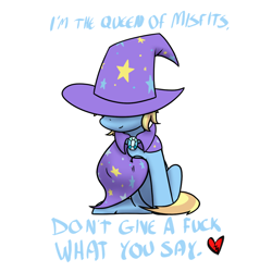 Size: 1200x1200 | Tagged: safe, artist:skydreams, oc, oc only, oc:skydreams, species:pony, species:unicorn, g4, cape, clothing, female, hat, heart, mare, queen of misfits, simple background, solo, trixie's cape, trixie's hat, vylet pony, white background