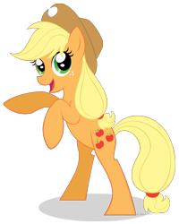 Size: 1315x1643 | Tagged: safe, artist:littlehybridshila, character:applejack, species:earth pony, species:pony, g4, female, happy, mare, rearing, simple background, solo, transparent background