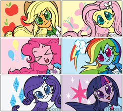Size: 900x813 | Tagged: safe, artist:taritoons, character:applejack, character:fluttershy, character:pinkie pie, character:rainbow dash, character:rarity, character:twilight sparkle, my little pony:equestria girls, cute, happy, humane five, humane six, smiling, smirk, xd