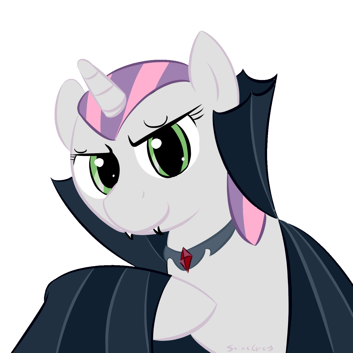 Size: 1500x1500 | Tagged: safe, artist:saine grey, character:sweetie belle, animated, clothing, costume, eyebrow wiggle, eyebrows, female, solo, vampire
