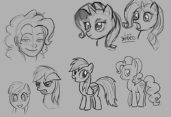 Size: 500x344 | Tagged: safe, artist:lemondevil, character:pinkie pie, character:rainbow dash, character:rarity, humanized, sketch