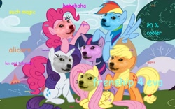 Size: 1024x640 | Tagged: safe, artist:zoiby, edit, character:applejack, character:fluttershy, character:pinkie pie, character:rainbow dash, character:rarity, character:twilight sparkle, doge, mane six, meme
