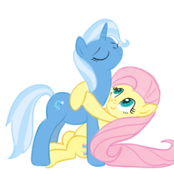 Size: 600x600 | Tagged: safe, artist:hudoyjnik, artist:synch-anon, character:fluttershy, character:trixie, ship:trixieshy, cute, female, hug, lesbian, shipping, smiling