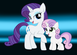 Size: 900x643 | Tagged: safe, artist:maplesunrise, character:rarity, character:sweetie belle, species:pony, species:unicorn, cutie mark, duo, duo female, female, filly, mare, open mouth, sisters