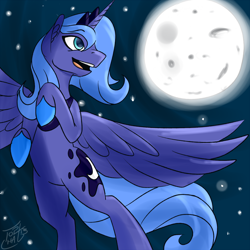 Size: 1024x1024 | Tagged: dead source, safe, artist:tlatophat, character:princess luna, female, flying, moon, s1 luna, solo