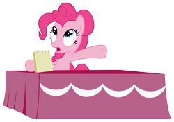Size: 2879x2030 | Tagged: safe, artist:synch-anon, artist:twiforce, character:pinkie pie, episode:castle mane-ia, g4, my little pony: friendship is magic, season 4, female, notepad, simple background, solo, table, transparent background, vector