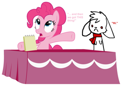 Size: 2879x2030 | Tagged: safe, artist:synch-anon, artist:twiforce, character:pinkie pie, episode:castle mane-ia, g4, my little pony: friendship is magic, season 4, notepad, table, text