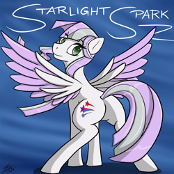Size: 5000x5000 | Tagged: safe, artist:tlatophat, oc, oc only, oc:starlight spark, species:pegasus, species:pony, abstract background, absurd resolution, plot, solo, spread wings, wings