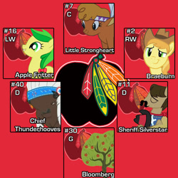 Size: 500x500 | Tagged: safe, artist:doctorxfizzle, character:apple fritter, character:bloomberg, character:braeburn, character:chief thunderhooves, character:little strongheart, character:sheriff silverstar, apple family member, chicago blackhawks, hockey, nhl