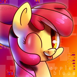 Size: 1000x1000 | Tagged: safe, artist:zoiby, character:apple bloom, adorabloom, blep, cute, female, looking at you, portrait, smiling, solo, tongue out, wink