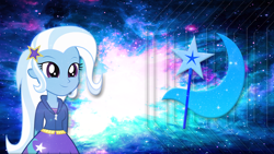 Size: 2732x1536 | Tagged: safe, artist:hawk9mm, artist:jamesg2498, character:trixie, my little pony:equestria girls, cutie mark, female, lens flare, solo, space, vector, wallpaper
