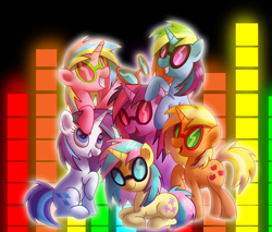 Size: 2000x1700 | Tagged: safe, artist:zoiby, character:applejack, character:dj pon-3, character:fluttershy, character:pinkie pie, character:rainbow dash, character:rarity, character:twilight sparkle, character:vinyl scratch, mane six, mane six opening poses, my little x, recolor