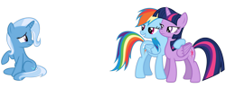 Size: 1632x643 | Tagged: safe, artist:sofunnyguy, artist:xpesifeindx, edit, character:rainbow dash, character:trixie, character:twilight sparkle, character:twilight sparkle (alicorn), species:alicorn, species:pony, ship:twidash, female, implied lesbian, implied shipping, implied twixie, lesbian, mare, shipping, simple background, transparent background, vector