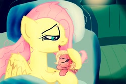 Size: 1024x684 | Tagged: safe, artist:biosonic100, character:fluttershy, oc, oc:gala apple, parent:big macintosh, parent:fluttershy, parents:fluttermac, species:pony, baby, baby pony, daughter, foal, hospital, messy mane, newborn, offspring, smiling, sweat, tired, wet