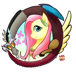 Size: 1000x1000 | Tagged: safe, artist:norang94, character:discord, character:fluttershy, ship:discoshy, female, male, shipping, straight