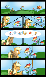 Size: 2400x4000 | Tagged: safe, artist:ramott, part of a set, character:applejack, character:rainbow dash, balloon, comic, pictogram, simple background