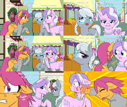Size: 2560x2160 | Tagged: safe, artist:naomiknight17, character:diamond tiara, character:scootaloo, character:silver spoon, species:pegasus, species:pony, comic:ask motherly scootaloo, motherly scootaloo, clothing, comic, glasses, hairpin, mama bear, older, provoking, punch, stress relief, sweatshirt, teenager, tiarabuse, tumblr