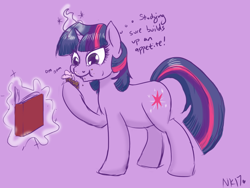 Size: 1200x900 | Tagged: safe, artist:naomiknight17, character:twilight sparkle, book, cupcake, eating, explicit source, female, magic, solo