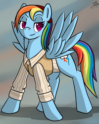 Size: 4000x5000 | Tagged: safe, artist:tlatophat, character:rainbow dash, species:pony, absurd resolution, clothing, female, rainbow dash always dresses in style, shirt, solo, vest