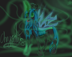 Size: 5000x4000 | Tagged: safe, artist:tlatophat, character:queen chrysalis, species:changeling, absurd resolution, changeling queen, female, frown, looking at you, open mouth, signature, smiling, solo, standing, tongue out