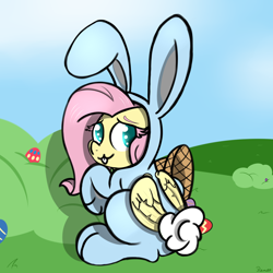 Size: 3000x3000 | Tagged: safe, artist:ramott, character:fluttershy, bunny costume, bunnyshy, clothing, easter, easter egg, egg, female, solo