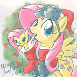 Size: 1280x1280 | Tagged: safe, artist:giantmosquito, character:fluttershy, ask, ask-dr-adorable, christmas, christmas stocking, cute, dr adorable, female, holiday, mouth hold, plushie, shyabetes, sock, solo, tumblr