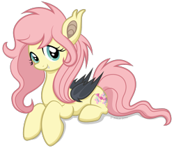 Size: 1467x1246 | Tagged: safe, artist:littlehybridshila, character:flutterbat, character:fluttershy, alternate design, bat wings, fangs, female, looking at you, simple background, solo, transparent background