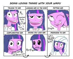 Size: 1600x1300 | Tagged: safe, artist:varemia, character:twilight sparkle, my little pony:equestria girls, clothing, creepy, doing loving things, dress, insanity, looking at you, love, meme, overly attached girlfriend, threat, twilight snapple, wedding dress, yandere