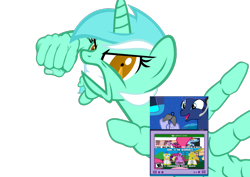 Size: 1280x908 | Tagged: safe, artist:aborrozakale, character:berry punch, character:berryshine, character:lyra heartstrings, character:princess luna, character:rainbow dash, character:twilight sparkle, gamer luna, accepted meme that never ends, angry, caption, esrb, exploitable meme, hand, image macro, meme, obligatory pony, rainbow dash's centerfold, royal guard, south park, text, the meme that never ends, tv meme, video game, vulgar, xbox one