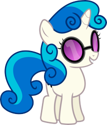 Size: 7715x9001 | Tagged: safe, artist:uxyd, character:dj pon-3, character:sweetie belle, character:vinyl scratch, species:pony, species:unicorn, absurd resolution, female, filly, glasses, hooves, horn, simple background, smiling, solo, sunglasses, teeth, transparent background, vector, younger