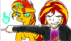 Size: 1024x600 | Tagged: safe, artist:asdf314159265, character:sunset shimmer, human ponidox, middle finger, ponidox, sketchy