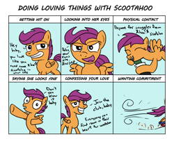 Size: 1600x1300 | Tagged: safe, artist:varemia, character:scootaloo, oc, oc:anon, species:human, species:pegasus, species:pony, bipedal, doing loving things, looking at you, love, meme, mentally advanced series, nope, rainbow dash presents, scooter, zip lines