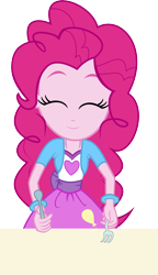 Size: 6197x10723 | Tagged: safe, artist:mit-boy, character:pinkie pie, episode:pinkie on the one, g4, my little pony: equestria girls, my little pony:equestria girls, absurd resolution, cute, diapinkes, drumming, female, fork, happy, simple background, solo, spoon, table, transparent background, vector
