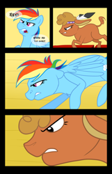Size: 1000x1548 | Tagged: safe, artist:chubbyjam, character:little strongheart, character:rainbow dash, species:buffalo, species:pegasus, species:pony, series:little strongfart, episode:over a barrel, g4, my little pony: friendship is magic, chase, comic, female, imminent vore, mare, train