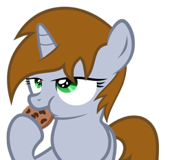 Size: 6000x5602 | Tagged: safe, artist:aborrozakale, oc, oc only, oc:littlepip, species:pony, species:unicorn, fallout equestria, absurd resolution, cookie, eating, fanfic, fanfic art, female, filly, hooves, horn, simple background, solo, transparent background, vector
