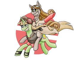 Size: 1000x883 | Tagged: safe, artist:taritoons, oc, oc only, oc:buttercheese, oc:twisted gears, butts company, ponies riding ponies, team fortress 2