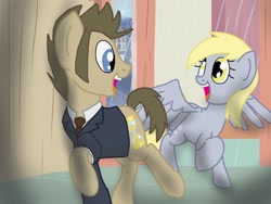 Size: 1024x768 | Tagged: safe, artist:biosonic100, character:derpy hooves, character:doctor whooves, character:time turner, species:pegasus, species:pony, ship:doctorderpy, female, male, mare, shipping, straight, tenth doctor