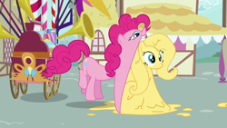 Size: 1280x720 | Tagged: safe, artist:varemia, edit, edited screencap, screencap, character:fluttershy, character:pinkie pie, episode:a friend in deed, g4, my little pony: friendship is magic, flutterprey, open mouth, pinkie pred, vore