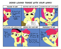Size: 1600x1300 | Tagged: safe, artist:varemia, character:apple bloom, cape, clothing, cmc cape, dialogue, doing loving things, looking at you, love, meme, older, open mouth, waifu