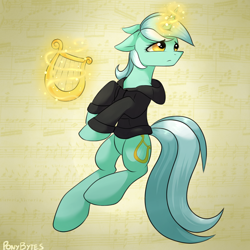 Size: 3000x3000 | Tagged: safe, artist:novabytes, character:lyra heartstrings, species:pony, species:unicorn, fanfic:background pony, clothing, emo lyra, female, hoodie, lyre, sad, solo