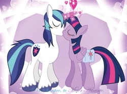 Size: 1024x760 | Tagged: source needed, safe, artist:paperlover, character:shining armor, character:twilight sparkle, character:twilight sparkle (alicorn), species:alicorn, species:pony, ship:shiningsparkle, blushing, female, horns are touching, incest, kissing, male, mare, saddle bag, shipping, spanish, stallion, straight