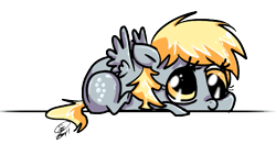 Size: 603x316 | Tagged: dead source, safe, artist:conphettey, character:derpy hooves, species:pegasus, species:pony, chibi, female, mare, simple background, solo, transparent background